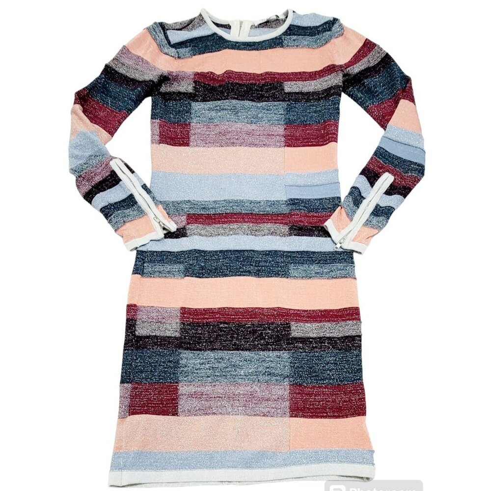 Parker Women's Multicolor Striped Sweater Dress Long Sleeve Back Zip Size XS